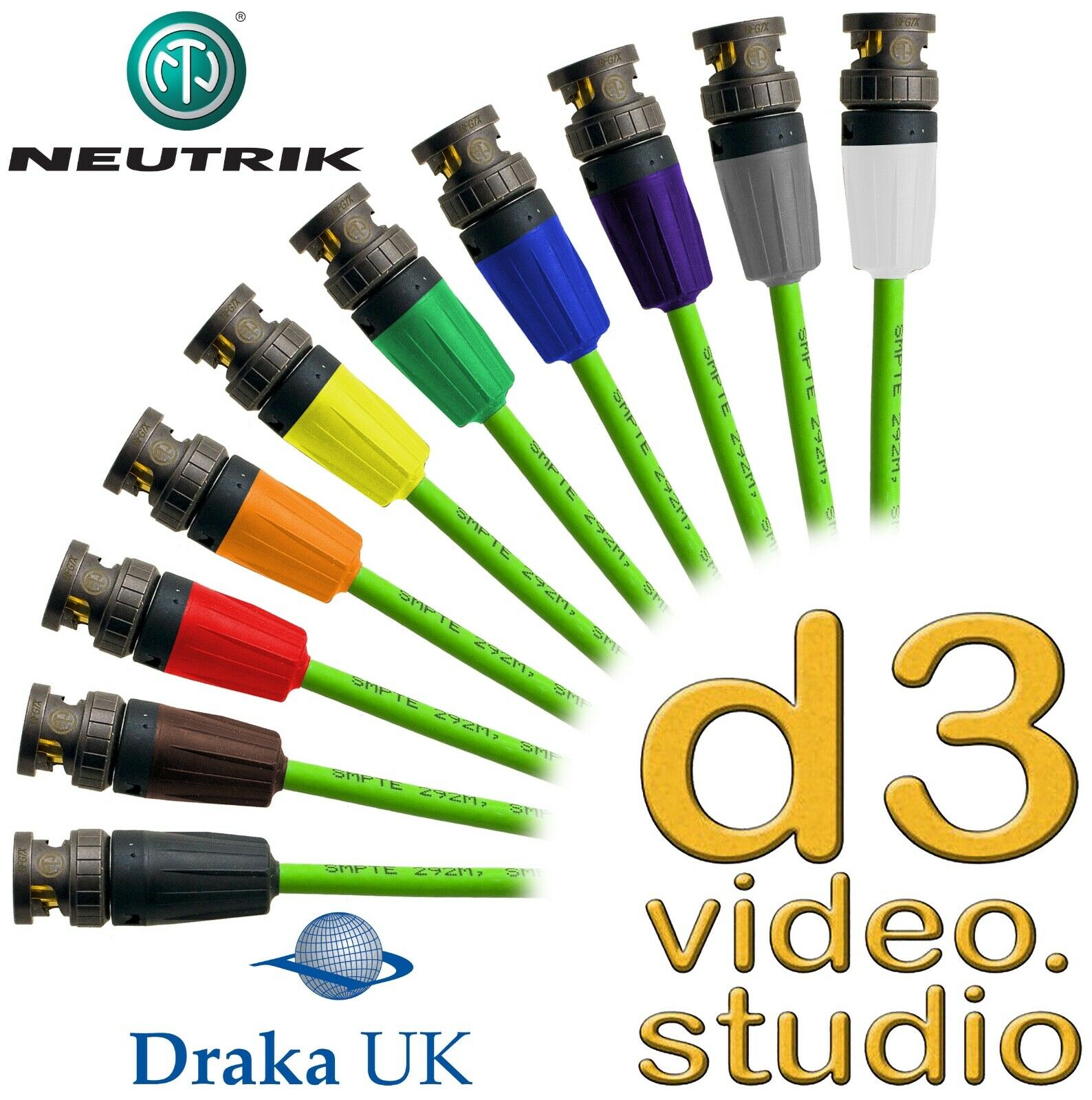 3G HD SDI Video Evolution 301-299 Flexible Cable Neutrik RearTwist BNC on Drum 